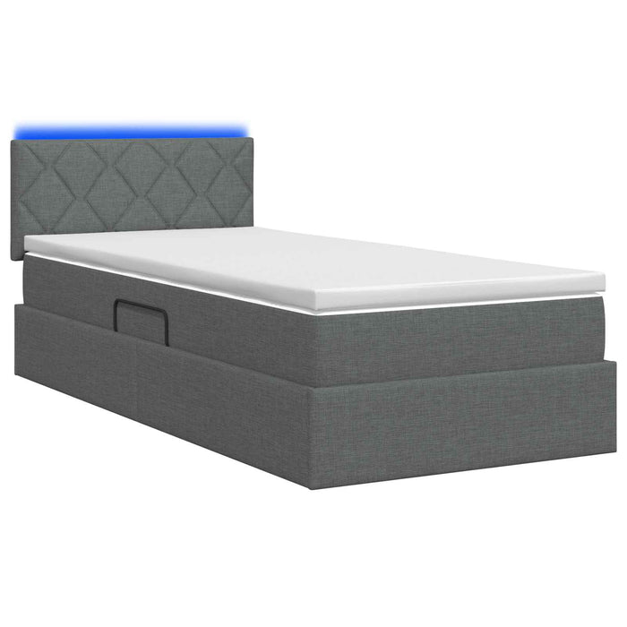 Pat cu LED și saltea Gri închis 100 x 200 cm Țesătură WALTI