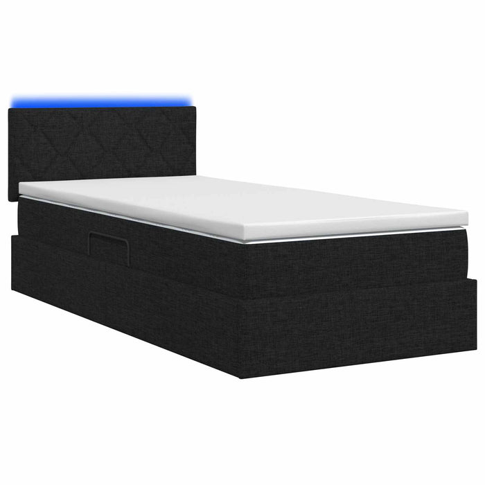 Pat cu LED și saltea Negru 100 x 200 cm Țesătură WALTI