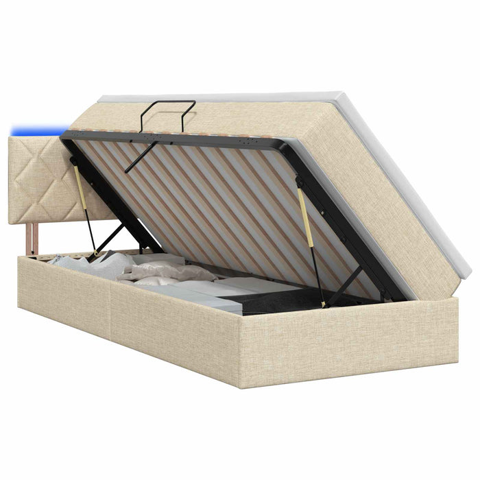 Pat cu LED și saltea Crem 100 x 200 cm Țesătură WALTI