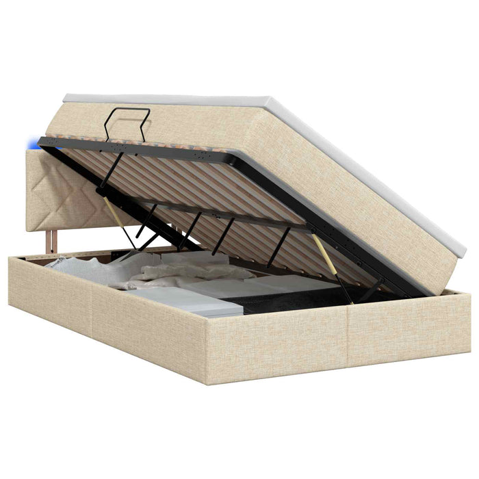 Pat cu LED și saltea Crem 120 x 190 cm Țesătură WALTI