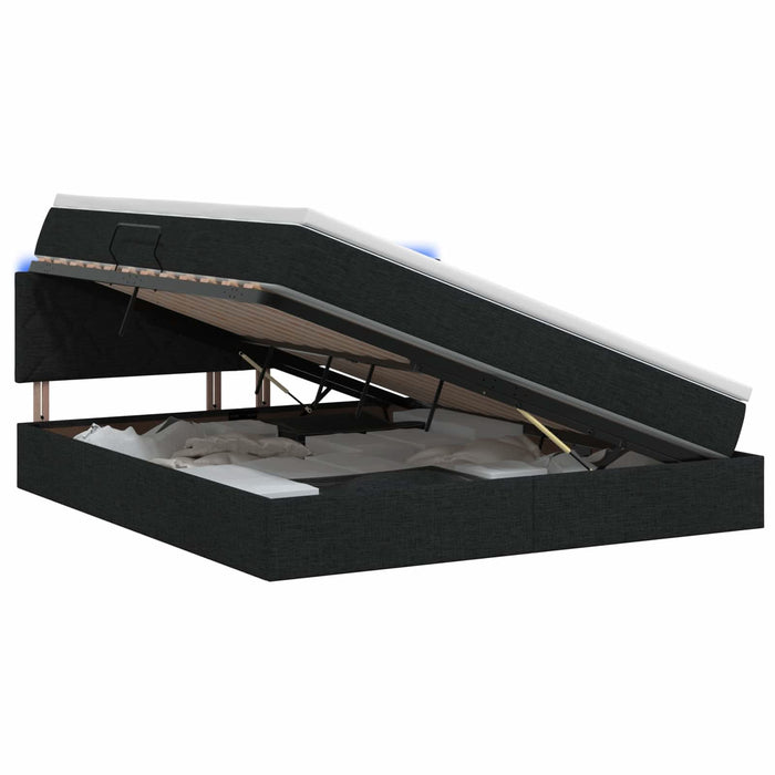 Pat cu LED și saltea Negru 140 x 190 cm Țesătură WALTI