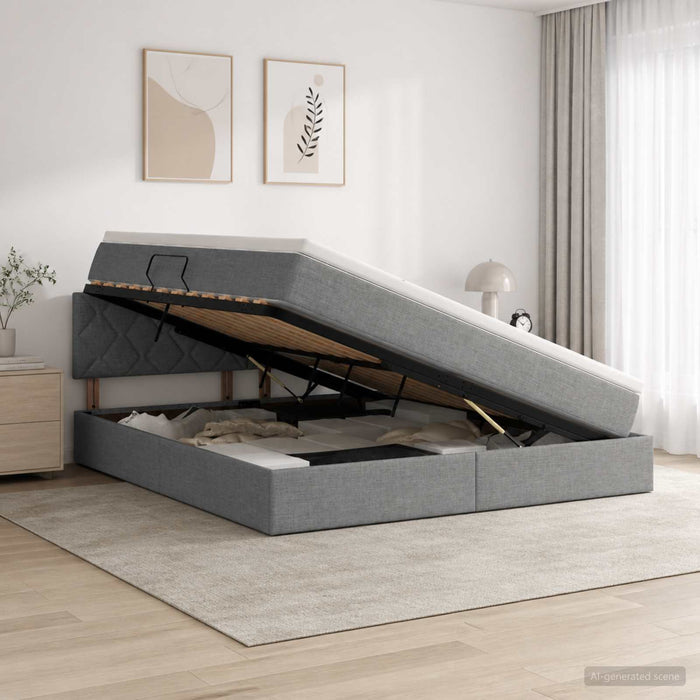 Pat cu saltea și spațiu de depozitare Gri închis 140 x 200 cm WALTI