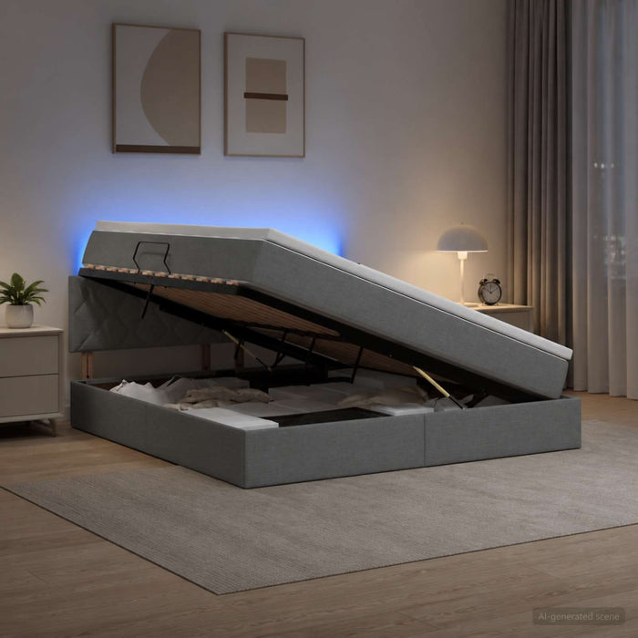 Pat cu LED și saltea Gri închis 140 x 200 cm Țesătură WALTI