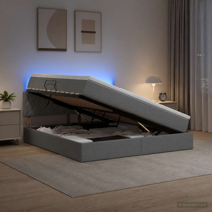 Pat cu LED și saltea Gri închis 180 x 200 cm Țesătură WALTI
