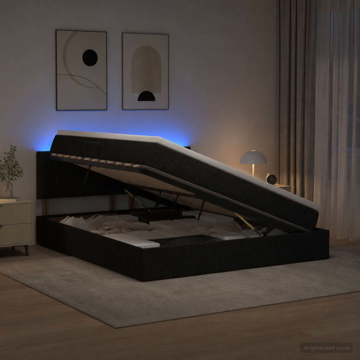 Pat cu LED și saltea Negru 140 x 190 cm Țesătură WALTI