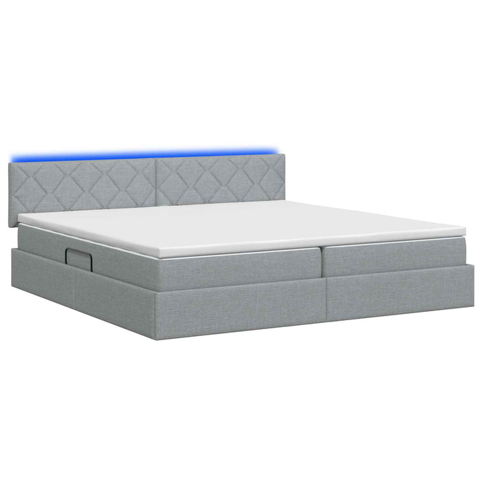Pat cu LED și saltea Gri deschis 200 x 200 cm Țesătură WALTI