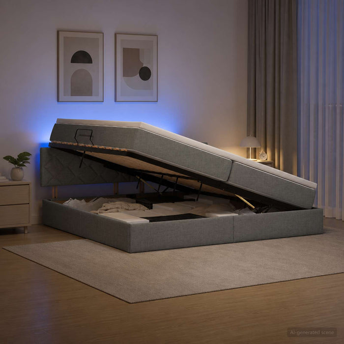 Pat cu LED și saltea Gri închis 200 x 200 cm Țesătură WALTI