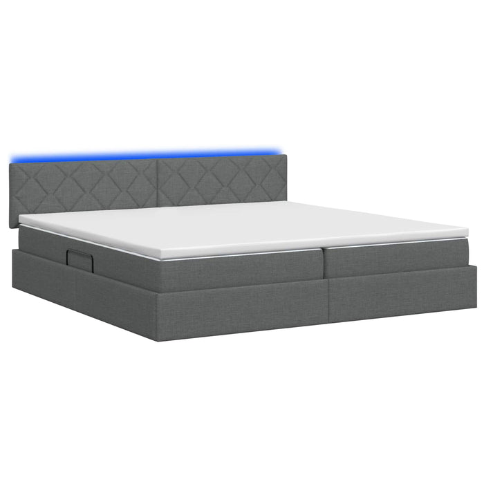 Pat cu LED și saltea Gri închis 200 x 200 cm Țesătură WALTI