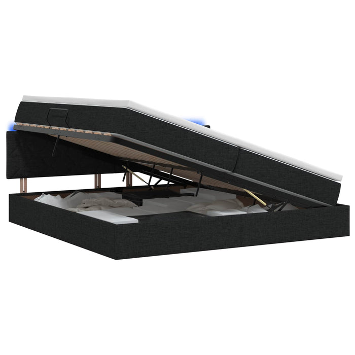 Pat cu LED și saltea Negru 200 x 200 cm Țesătură WALTI