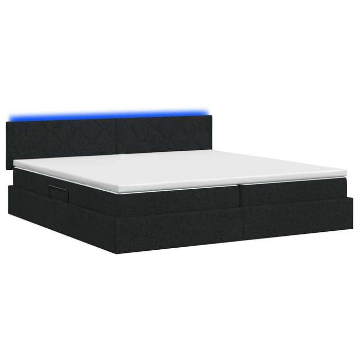 Pat cu LED și saltea Negru 200 x 200 cm Țesătură WALTI