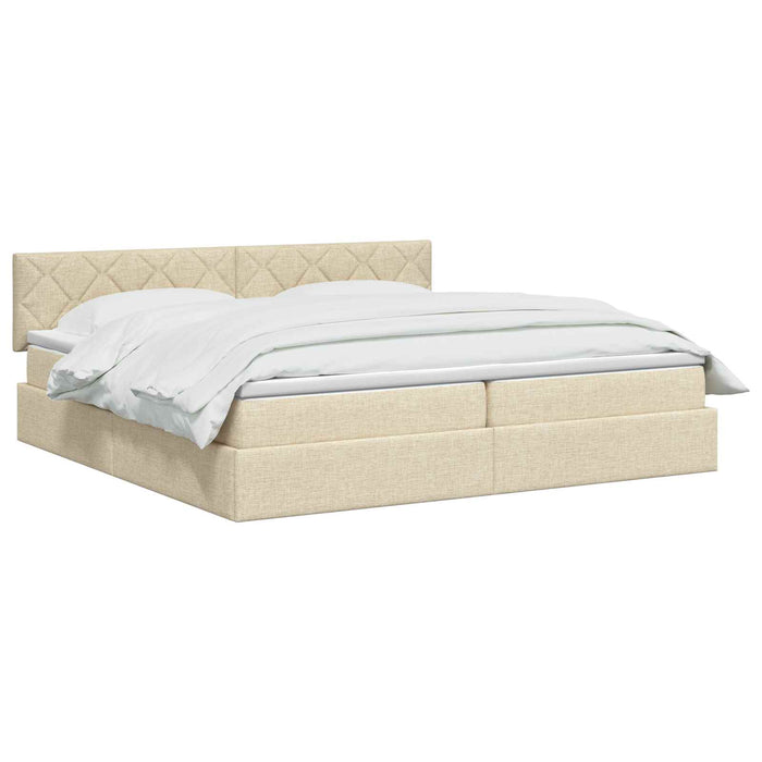 Pat cu LED și saltea Crem 200 x 200 cm Țesătură WALTI