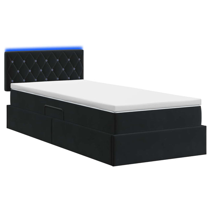 Pat cu LED și saltea Negru 100 x 200 cm Catifea WALTI