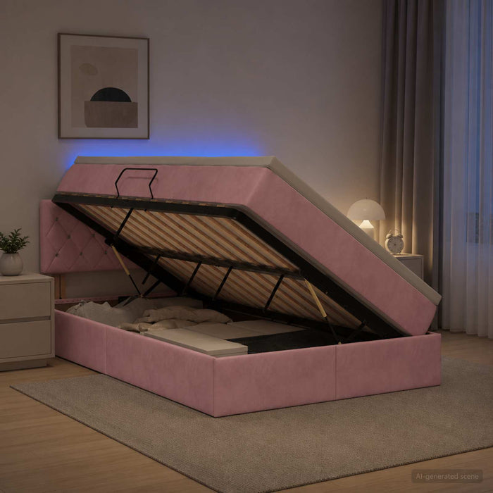 Pat cu LED și saltea Roz 120 x 190 cm Catifea WALTI