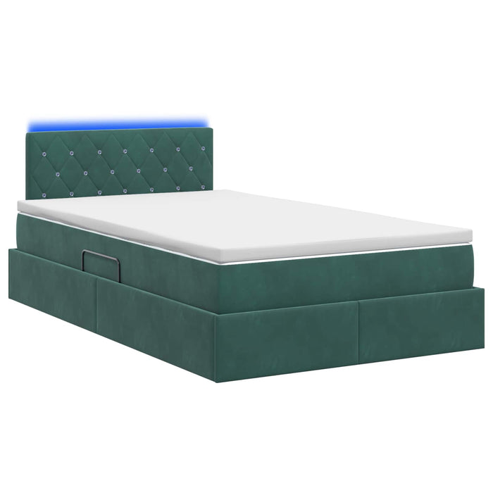 Pat cu LED și saltea Verde închis 120 x 200 cm Catifea WALTI