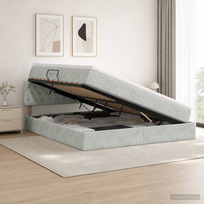 Pat cu storage cu headboard Gri deschis 180 x 200 cm Catifea WALTI