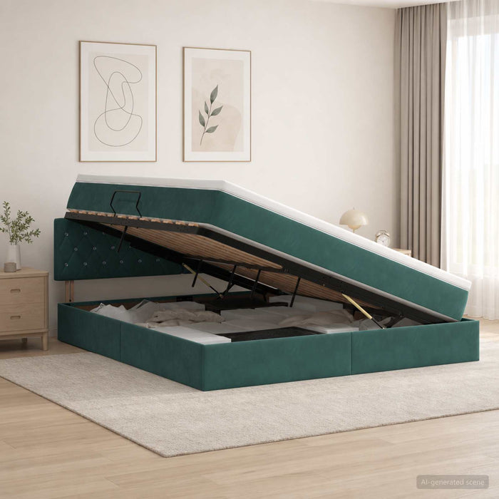 Pat cu storage cu headboard Verde închis 180 x 200 cm Catifea WALTI