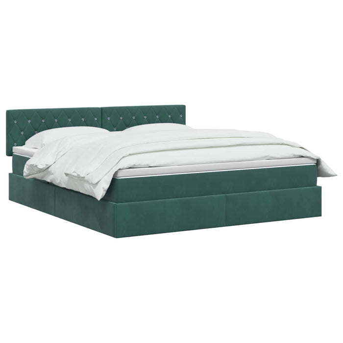 Pat cu LED și saltea Verde închis 180 x 200 cm Catifea WALTI