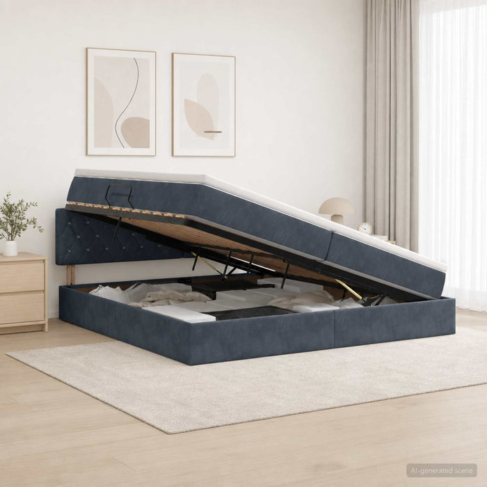Pat cu storage cu headboard Gri închis 200 x 200 cm Catifea - WALTI WALTI