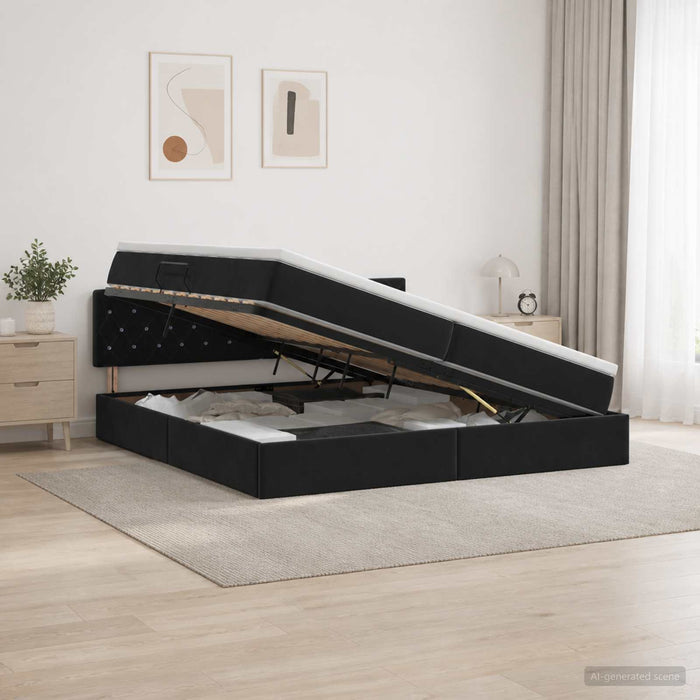 Pat cu LED și saltea Negru 200 x 200 cm Catifea WALTI