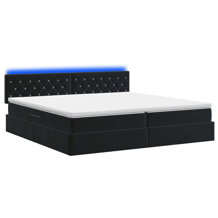 Pat cu LED și saltea Negru 200 x 200 cm Catifea WALTI