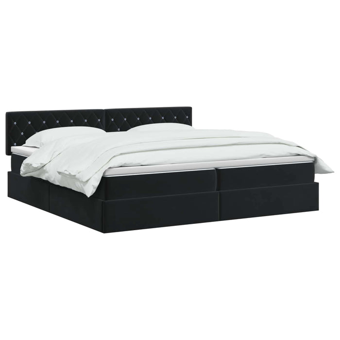 Pat cu LED și saltea Negru 200 x 200 cm Catifea WALTI