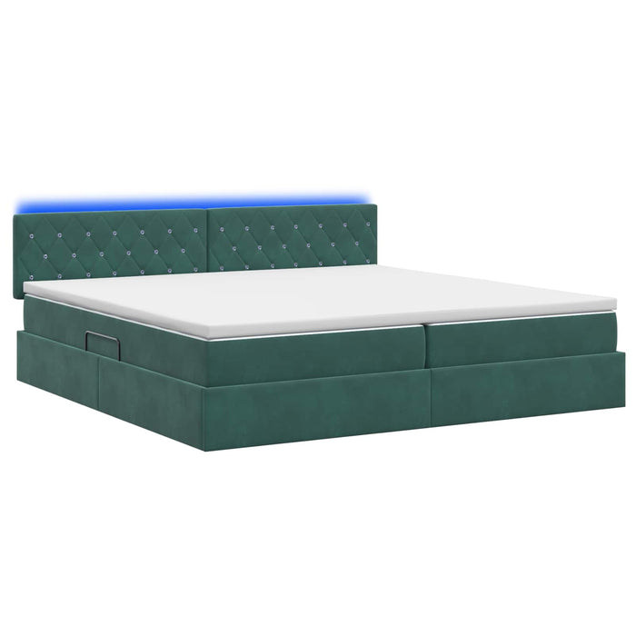 Pat cu LED și saltea Verde închis 200 x 200 cm Catifea WALTI