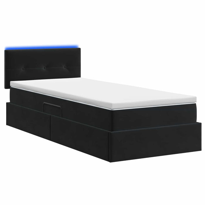 Pat cu LED și saltea Negru 90 x 200 cm Catifea WALTI