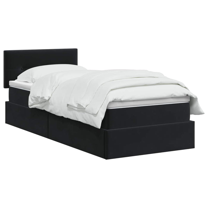 Pat cu LED și saltea Negru 100 x 200 cm Catifea WALTI