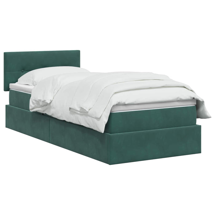 Pat cu LED și saltea Verde închis 100 x 200 cm Catifea WALTI