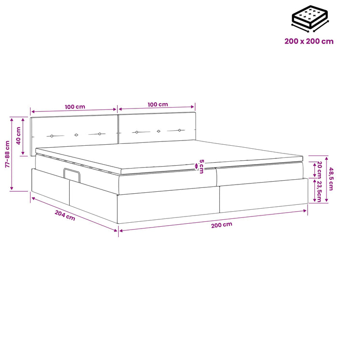 Pat cu LED și saltea Negru 200 x 200 cm Catifea WALTI