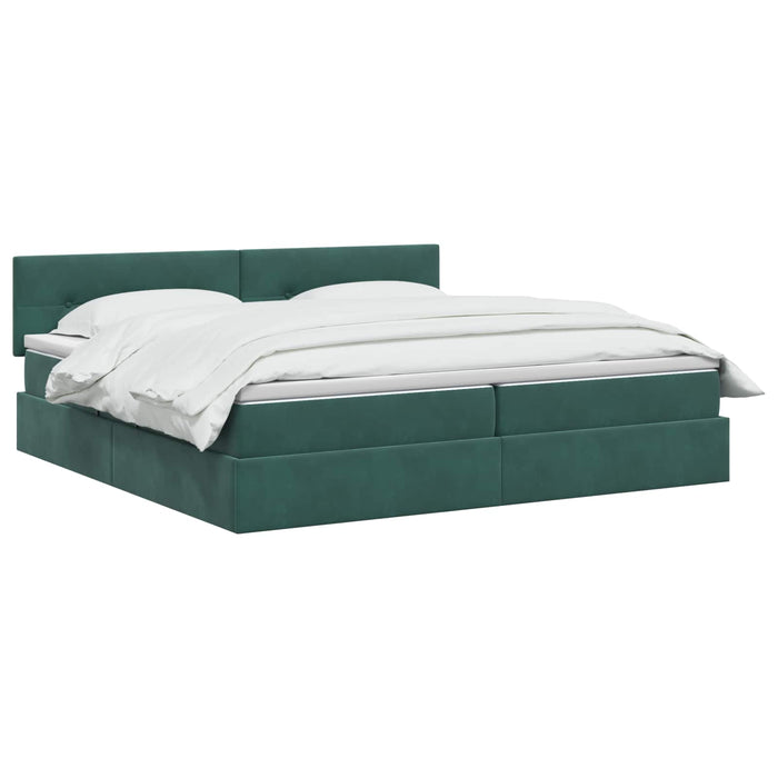 Pat cu LED și saltea Verde închis 200 x 200 cm Catifea WALTI