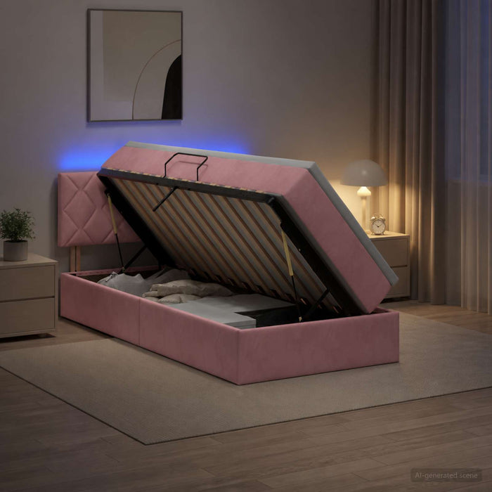 Pat cu LED și saltea Roz 90 x 200 cm Catifea - WALTI WALTI