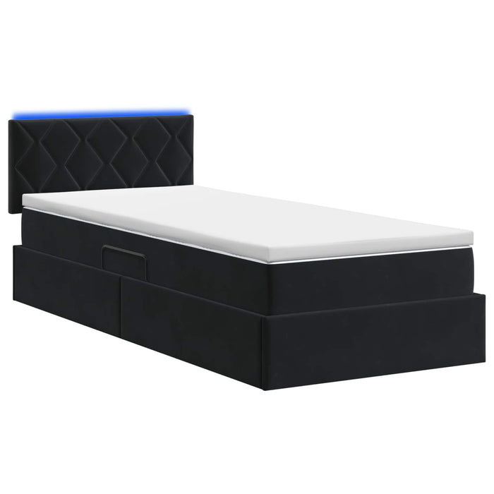 Pat cu LED și saltea Negru 100 x 200 cm Catifea WALTI