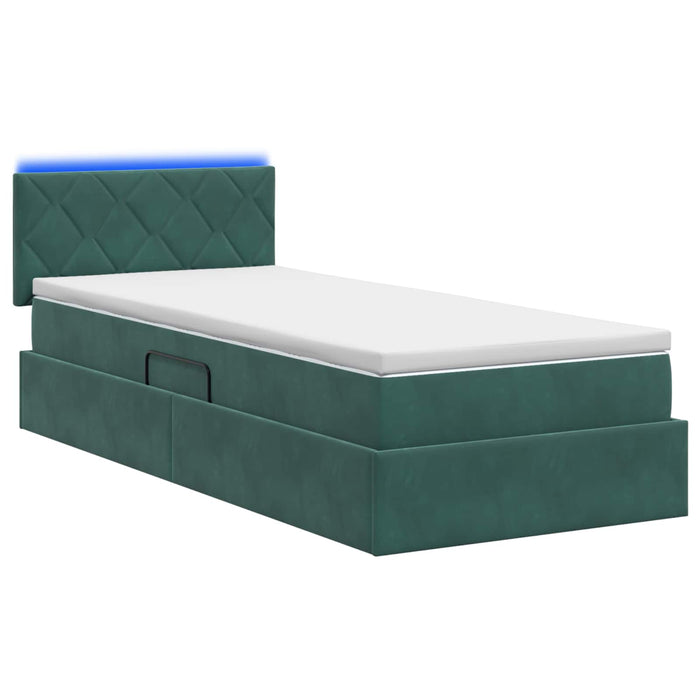 Pat cu LED și saltea Verde închis 100 x 200 cm Catifea WALTI