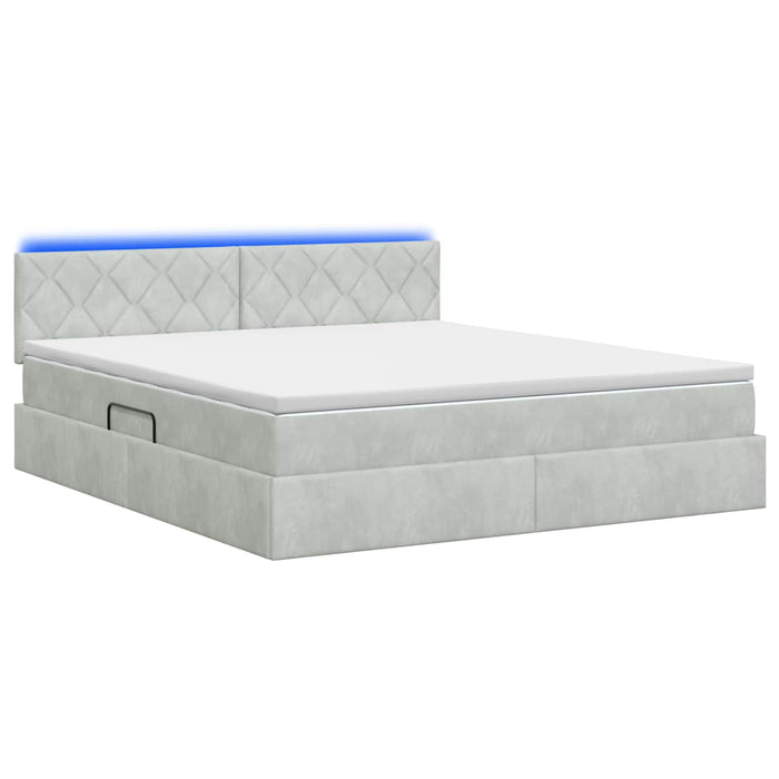 Pat cu LED și saltea Gri deschis 160 x 200 cm Catifea WALTI