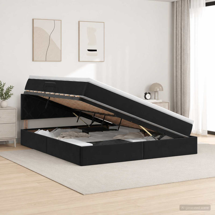 Pat cu storage cu headboard Negru 160 x 200 cm Catifea WALTI