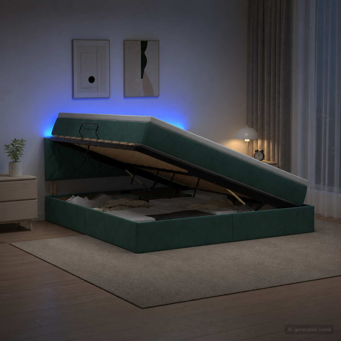 Pat cu LED și saltea Verde închis 180 x 200 cm Catifea WALTI
