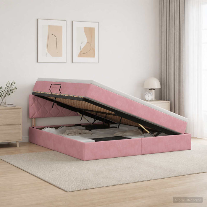 Pat cu storage cu headboard Roz 140 x 200 cm Catifea WALTI