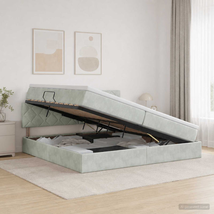 Pat cu storage cu headboard Gri deschis 200 x 200 cm Catifea WALTI