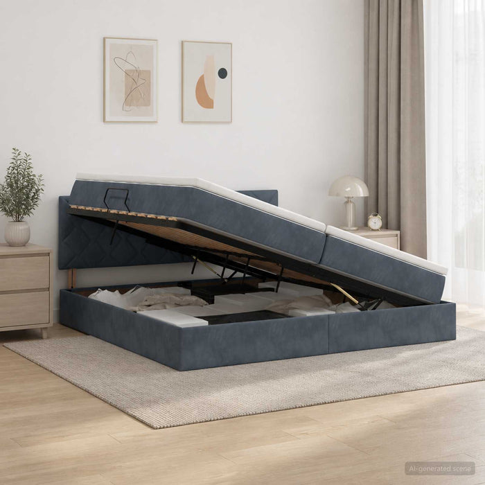 Pat cu storage cu headboard Gri închis 200 x 200 cm Catifea WALTI