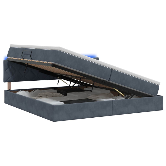 Pat cu LED și saltea Gri închis 200 x 200 cm Catifea WALTI