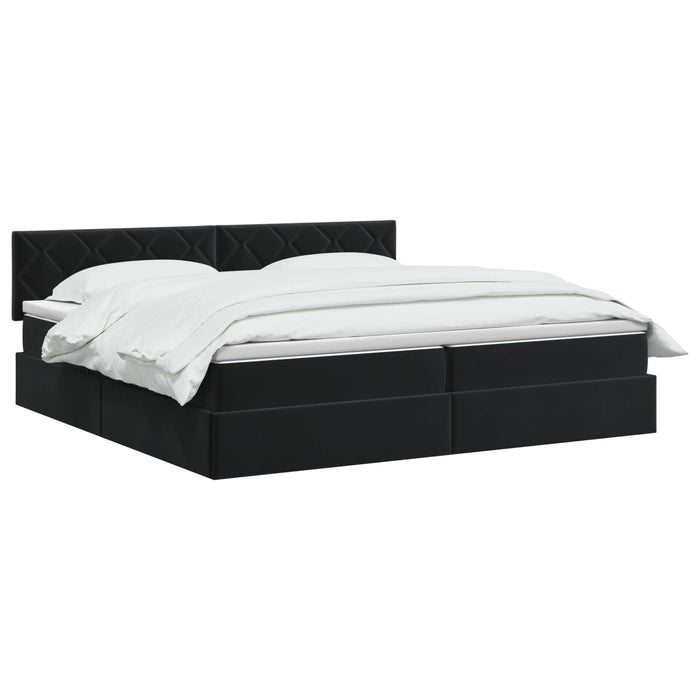 Pat cu LED și saltea Negru 200 x 200 cm Catifea WALTI