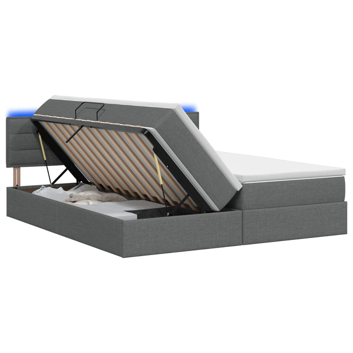Pat cu LED și saltea Gri închis 180 x 200 cm Țesătură - WALTI WALTI