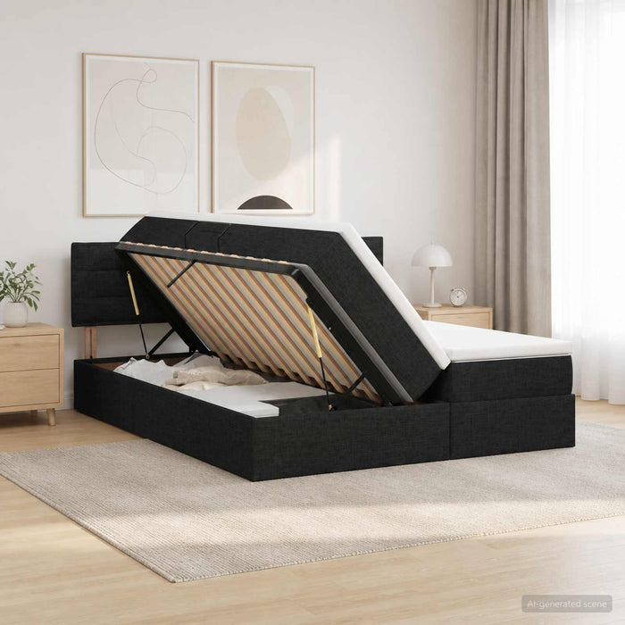 Pat cu LED și saltea Negru 200 x 200 cm Țesătură WALTI