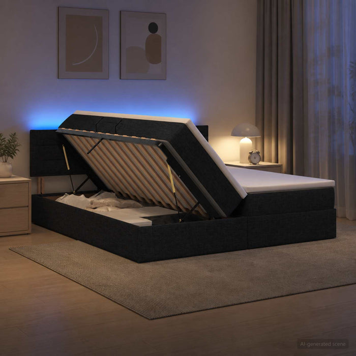 Pat cu LED și saltea Negru 200 x 200 cm Țesătură WALTI