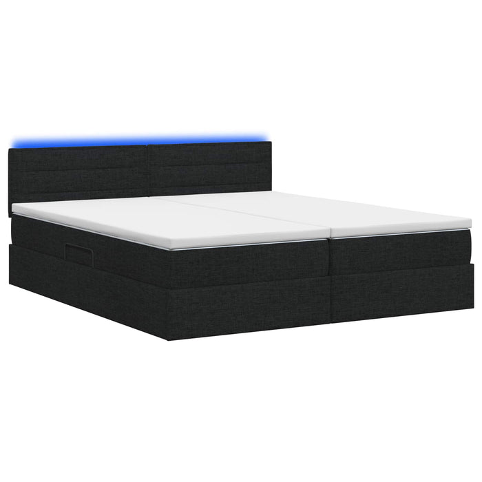 Pat cu LED și saltea Negru 200 x 200 cm Țesătură WALTI