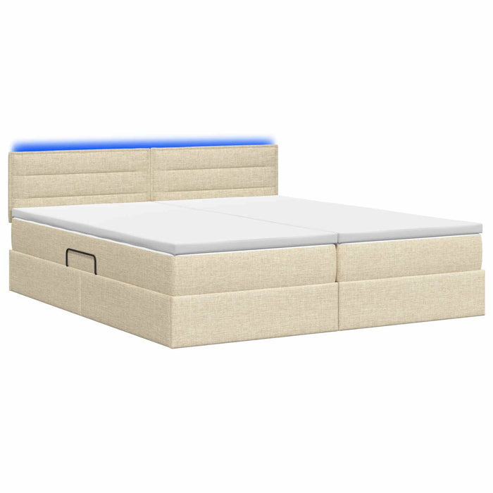 Pat cu LED și saltea Crem 200 x 200 cm Țesătură WALTI