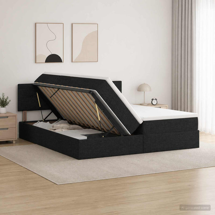 Pat cu LED și saltea Negru 200 x 200 cm Țesătură - WALTI WALTI