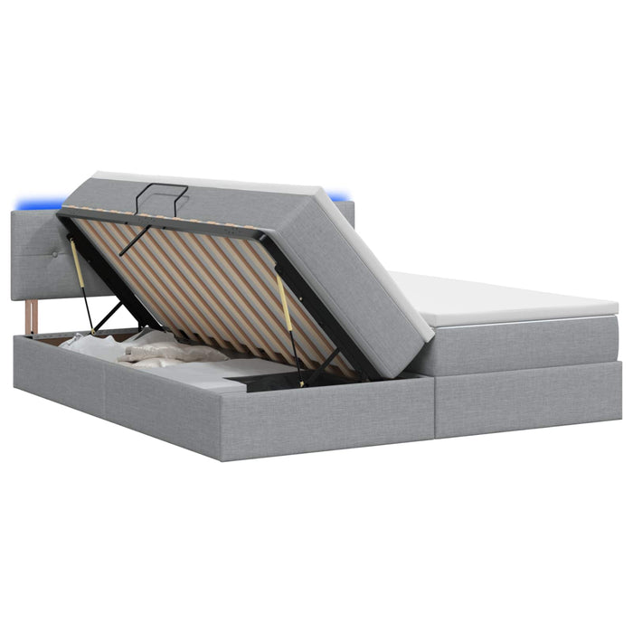 Pat cu LED și saltea Gri deschis 200 x 200 cm Țesătură WALTI