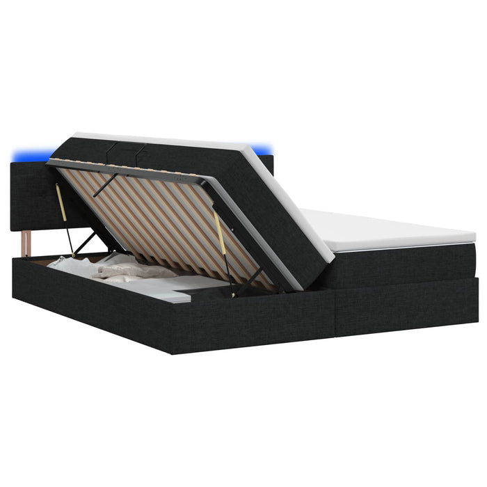 Pat cu LED și saltea Negru 200 x 200 cm Țesătură - WALTI WALTI